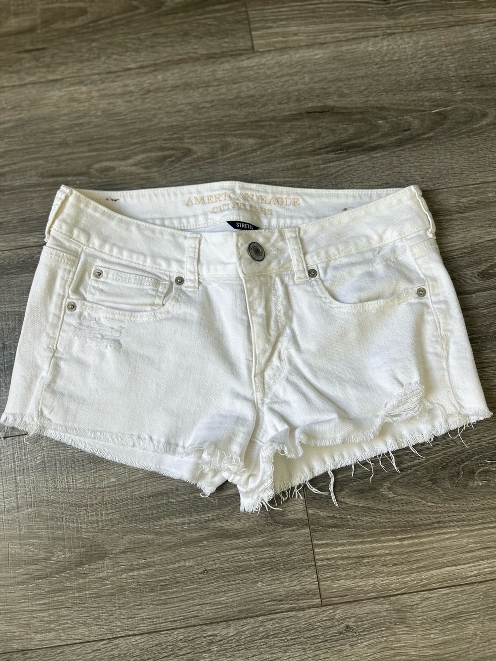 American Eagle Outfitters White Distressed Cutoff Denim Shorts